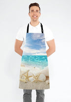 Caribbean Samana Beach Adjustable Bib Apron, Starfish Sea Shells Cooking Kitchen Apron for Men Women