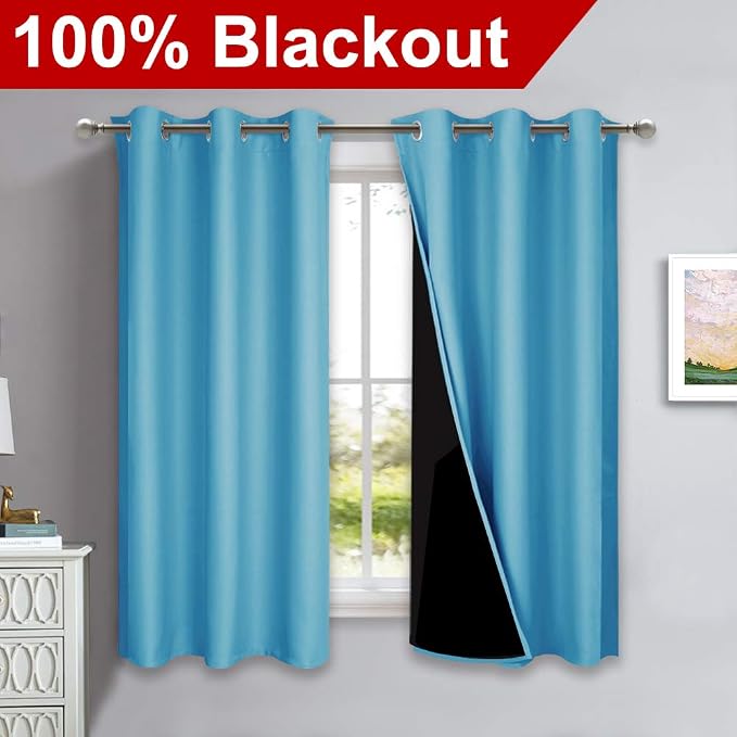 NICETOWN 100% Blackout Curtains 54 inches Long, Teal Blue, 1 Pair, 42 inches - Image 2