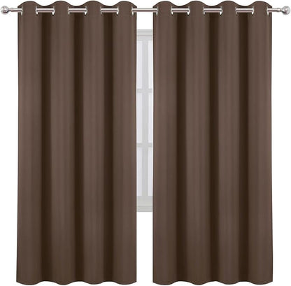 Blackout Curtains 66 x 72 Inch Long Chocolate Curtains Set of 2 Panels Room - Image 2