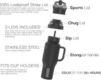 Coldest 40 oz Tumbler with Handle and Straw - 100% Leak Proof Insulated Tumbler with Lid and Straw (3 Lids) - Stainless Steel Tumblers for Women & Men - Cup Holder Friendly Base, 36 oz (Stealth Black)