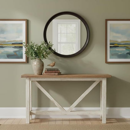 Round Mirrors 24 Inch, Rustic Decorative Transitional Dark Walnut Wall Mirror - Image 4