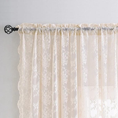 YJ YANJUN Vintage Lace Curtains 96 Inches Long-Victorian Floral Pattern Dusty - Image 2