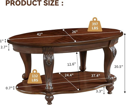 LKTART 42" Vintage Oval Coffee Table - Image 3