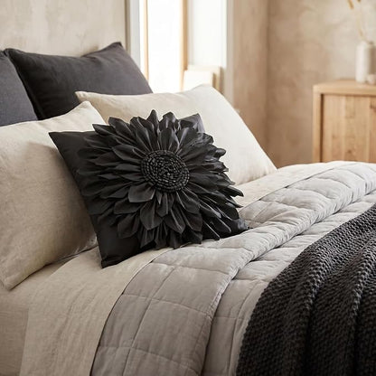 Black Accent 3D Flower Decorative Throw Pillow Covers - Image 4