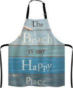 The Beach Is My Happy Place Bib Apron with Adjustable Neck for Men Women,Suitable for Home Kitchen Cooking Waitress Chef Grill Bistro Baking Apron