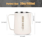 MHW-3BOMBER Milk Frothing Pitcher, 20oz/600ml Milk Frother Cup for Barista, SUS304 Stainless Steel Espresso Steaming Pitchers for Latte Art/Cappuccino/Coffee/Milk, P3013W-OS