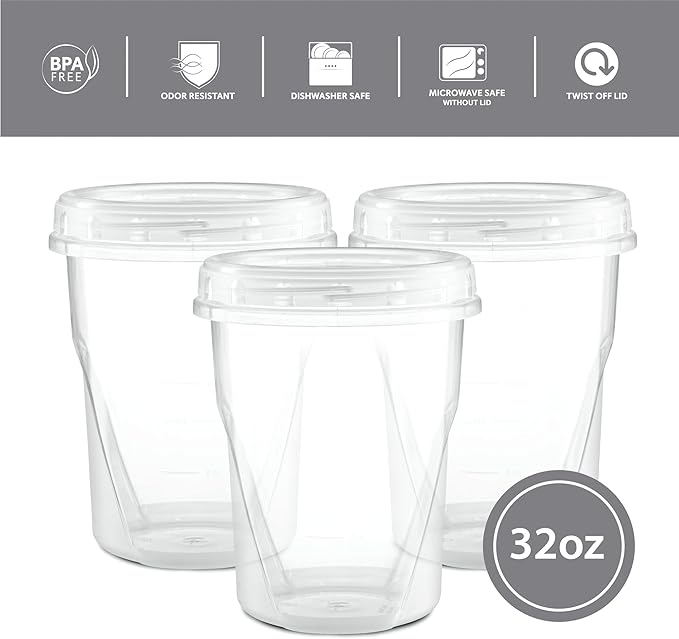 (32 Ounce 10 Pack) Clear Twist cap Containers With Screw on Lids Twist Top Food Storage Freezer Containers