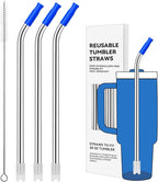 Reusable Stainless Steel Straws with Silicone Tip for Stanley 30oz, Metal Drinking Straws for 30oz Tumbler,3 Bent Tubes & 6 Tips& 1 Cleanr Brush (Iris)