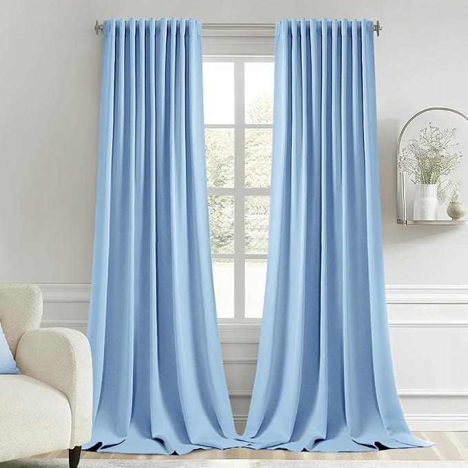 MIULEE Sky Blue Back Tab Blackout Curtains 52x120 Inch Long 2 Panels Set | Rod by MIULEE