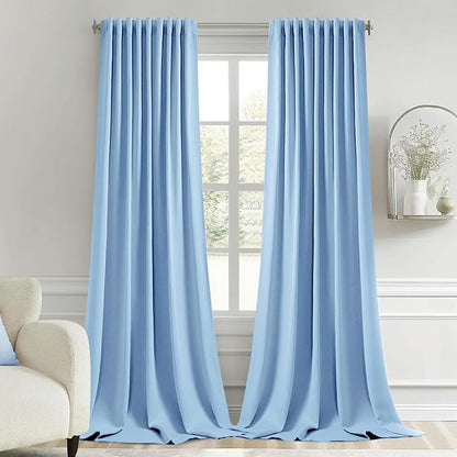 MIULEE Sky Blue Back Tab Blackout Curtains 52x96 Inch Long 2 Panels Set | Rod by MIULEE