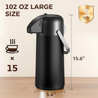 Coffee Carafe for Keeping Hot - 102OZ / 3L Airpot Coffee Dispenser with Pump - Large Coffee Thermos for Hot Drinks Tea Liquid - Insulated Stainless Steel Hot Water Beverage Dispenser for Parties,Black