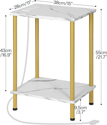 HOOBRO Side Table with Charging Station, Nightstand with 2-Layer Storage Shelves - Image 3