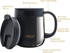 16OZ Stainless Steel Insulated Coffee Mug with Handle, Double Wall Vacuum Tumbler Cup with 2 Lids, Thermal Coffee Cup