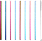 Stainless Steel Straws Short Small Mini Metal Kids 6 Inch Drinking Straw Reusable for Cocktails Coffee Mugs Goblets Bar Party Home Office Restaurant with Cleanning Brush, Colorful 8Pcs