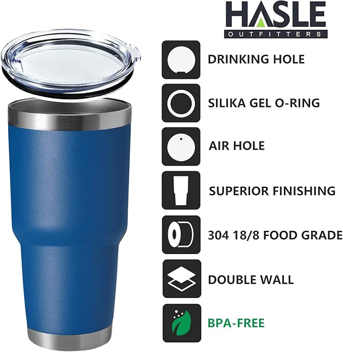 HASLE OUTFITTERS 30oz Stainless Steel Tumbler, Double Wall Vacuum Insulated Travel Mug Tumbler, Durable Insulated Coffee Mug, Gift Box Set (Dark Blue, 12)