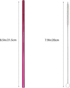 10 Pcs Stainless Steel Straws, Reusable Drinking Straws, Straight Metal Straw Sets with 2 Pcs Cleaning Brushes (8.5 Inch, Rose Red)