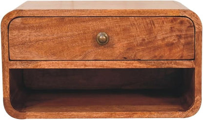 Furniture Solid Wood Curved Honey Caramel Wall Mounted Bedside by Unknown