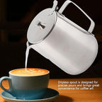 Stainless Steel Milk Frothing Pitcher, Stainless Steel Coffee Cup Mug Milk Frothing Pitcher Jug with Lid for Latte Coffee Art for Office Kitchen with handle(2000ml)