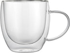 Restaurantware-Forma Professional 8.5 Ounce Glass Coffee Cups, 12 Insulated Coffee Cups With Handle - Dishwashable, Reusable, Clear Double Wall Beverage Tumblers, Freezable, For Hot Or Cold Beverages