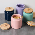 Sweejar Ceramic Kitchen Canisters, 28 FLOZ Porcelain Food Storage Jar with Airtight Seal Wooden Lid, Home Container Serving for Coffee Beans, Tea-leave, Sugar, Salt and More, Tool Bucket (Green)