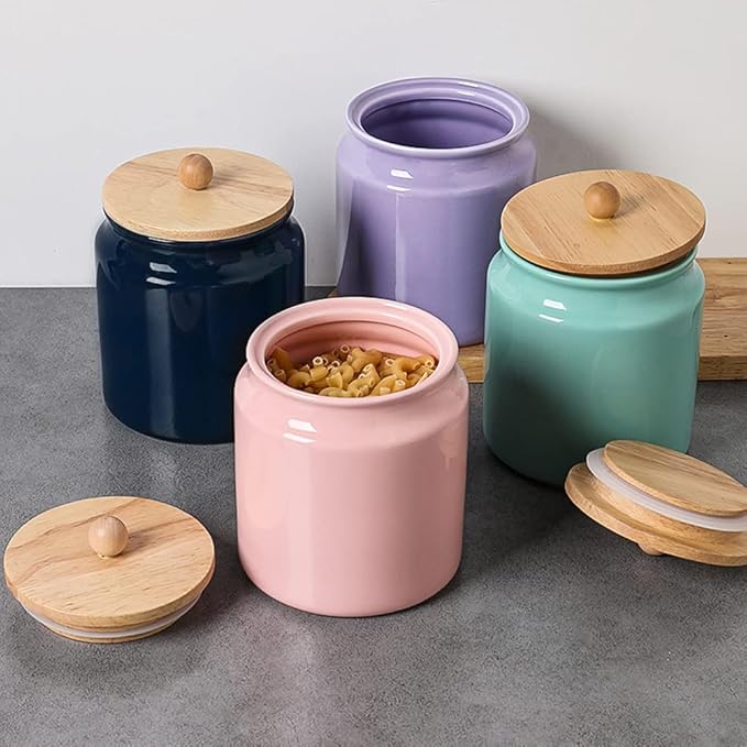 Sweejar Ceramic Kitchen Canisters, 28 FLOZ Porcelain Food Storage Jar with Airtight Seal Wooden Lid, Home Container Serving for Coffee Beans, Tea-leave, Sugar, Salt and More, Tool Bucket (Green)