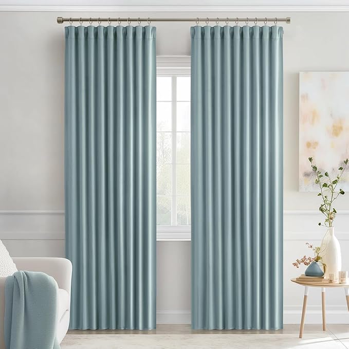 MIULEE Slate Blue Back Tab Blackout Curtains 52x72 Inches Long 2 Panels Set | - Image 9
