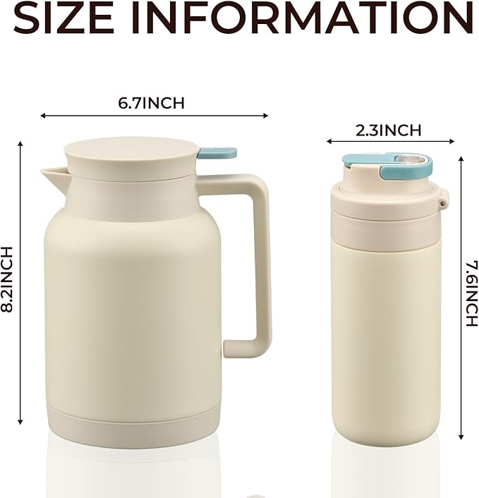 2 Pack 49oz Thermal Coffee Carafe and 15oz Insulated Water Bottle, Stainless Steel Vacuum Thermal Carafes and Water Bottle for Keeping Coffee, Tea, Water - Keep 12 Hours Hot, 24 Hours Cold