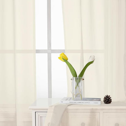 Cream Sheer Curtains 68 Inch Length 2 Pcs, Light Filtering Bedroom Curtains - Image 4
