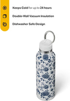 RTIC 20oz Journey Bottle Metal Stainless Steel Vacuum Insulated, BPA Free, Reusable, for Water, Hot and Cold Drinks, Travel, Sports, Camping, Blue Bouquet