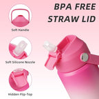 BJPKPK Insulated Water Bottle with Straw Lid, 12oz Thermos Water Bottles with Soft Nozzle, Flex Handle & Non-slip Boot, BPA Free Leak Proof Stainless Steel Metal Thermos, Tumblers, Cups,Cherry