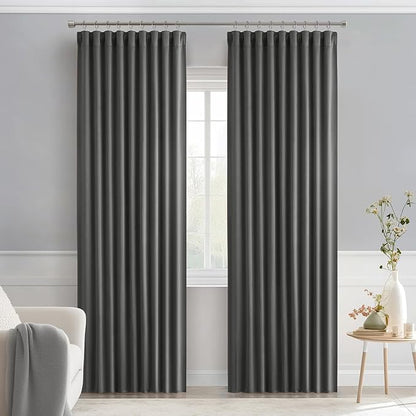 MIULEE Grey Back Tab Blackout Curtains 52x90 Inch Long 2 Panels Set | Rod - Image 9
