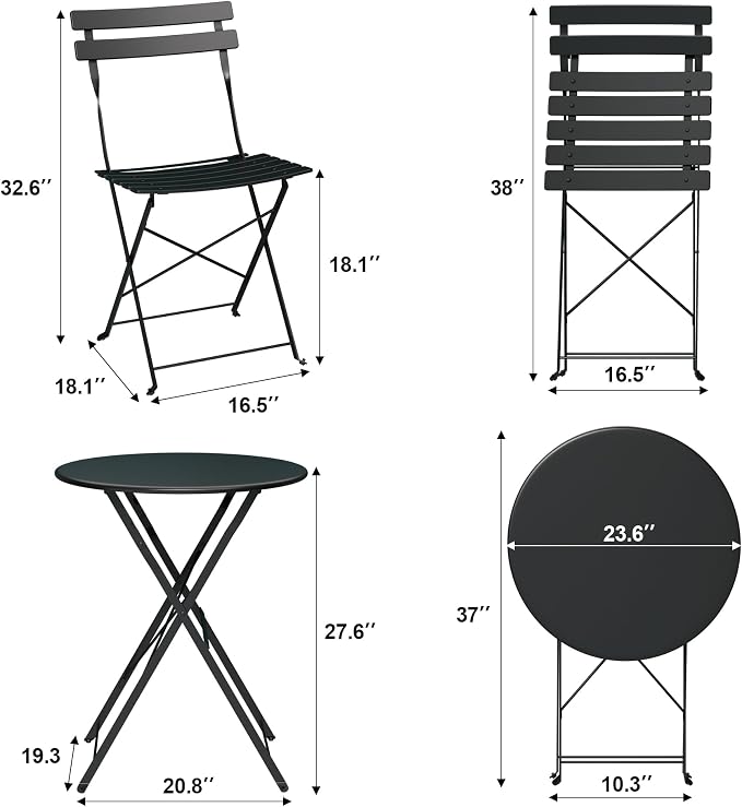 Bistro Table and Chairs Set of 2, 3 Piece Outdoor/Indoor Folding Patio Bistro - Image 4