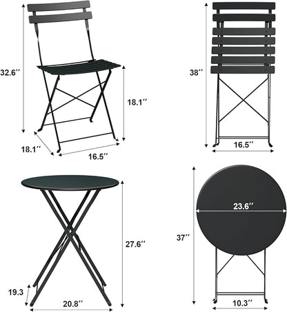 Bistro Table and Chairs Set of 2, 3 Piece Outdoor/Indoor Folding Patio Bistro - Image 4