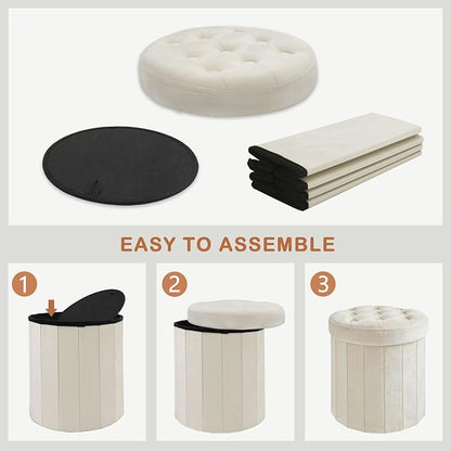 CAROLMADE Round Storage Ottoman, Velvet Folding Footrest Stool - Image 8