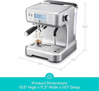 CASABREWS Neutron Pro Espresso Machine with Dual Boiler, 20 Bar Espresso Maker with Automatic Milk Frother and LCD Display, Cappuccino Latte Maker with Separate Hot Water System for Americano, Silver