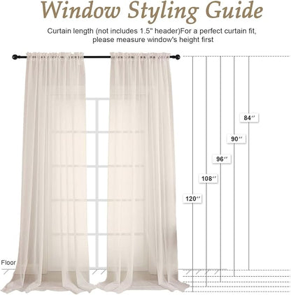 Cream Bedroom Curtains 2 Panel Sets 96 Inch Length, 59 Inch Extra Wide Light - Image 7
