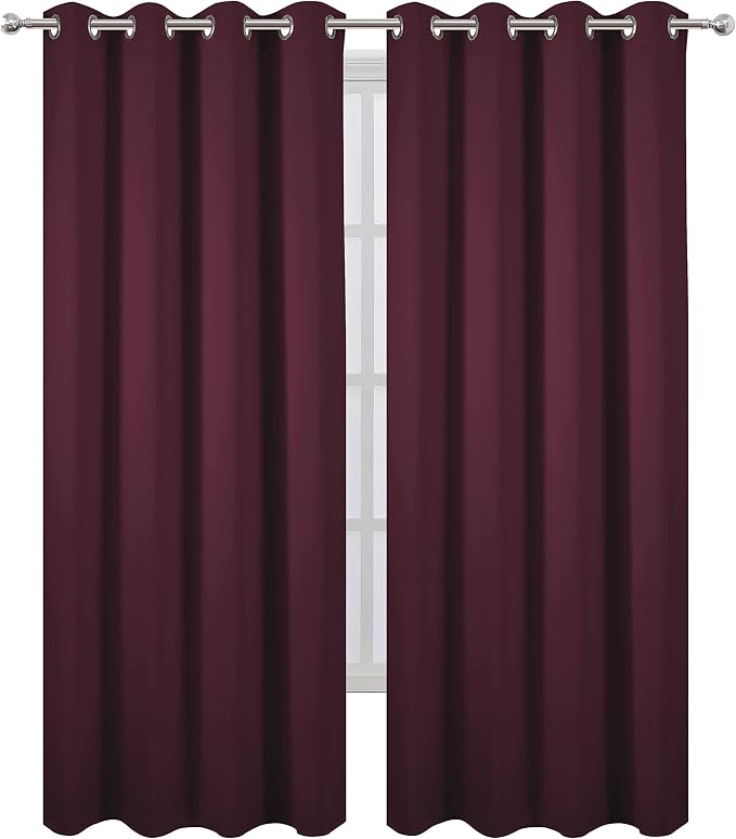 Blackout Curtains 66 x 95 inch/Burgundy Red Curtains Set of 2 Panels/Thermal - Image 2