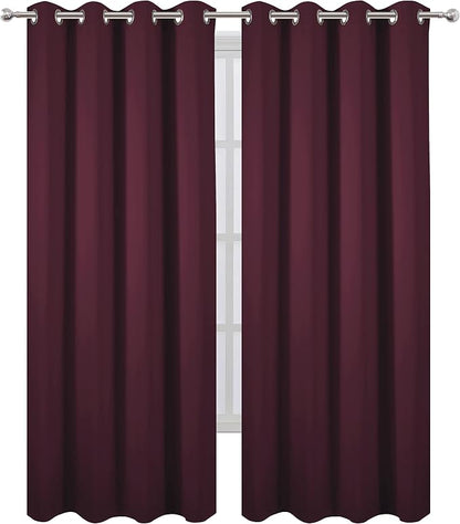 Blackout Curtains 66 x 95 inch/Burgundy Red Curtains Set of 2 Panels/Thermal - Image 2