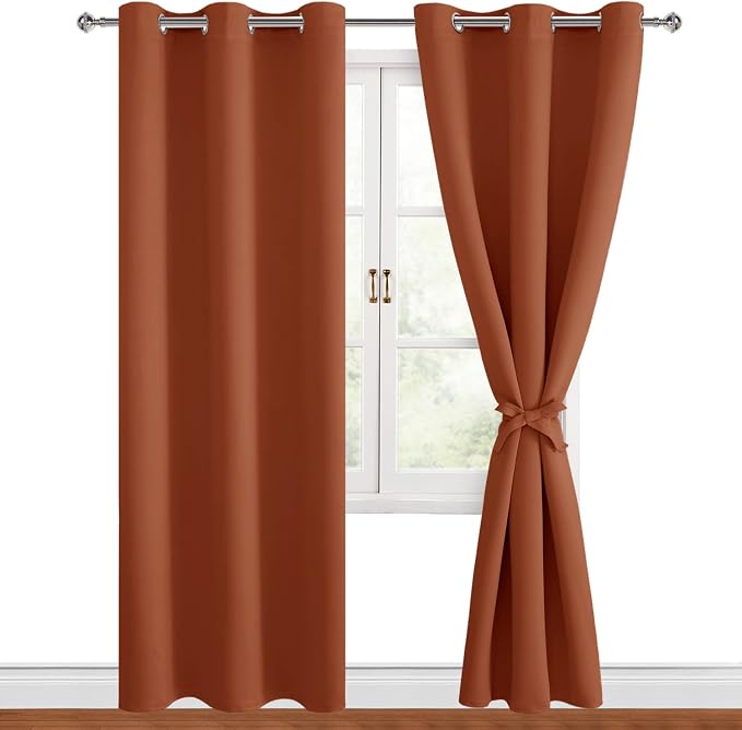 Blackout Curtains for Bedroom, 38 x 84 Inches Long, Burnt Ochre | Thermal by Hiasan