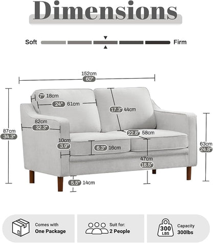 Kingfun 56" Chenille Sofa, Loveseat Couch, Mid Century Modern Love Seat Couches - Image 2