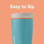 Owala SmoothSip Slider Insulated Stainless Steel Coffee Tumbler, Reusable Iced Coffee Cup, Hot Coffee Travel Mug, BPA Free 20 oz, Grey/Blue (Beachy Breeze)