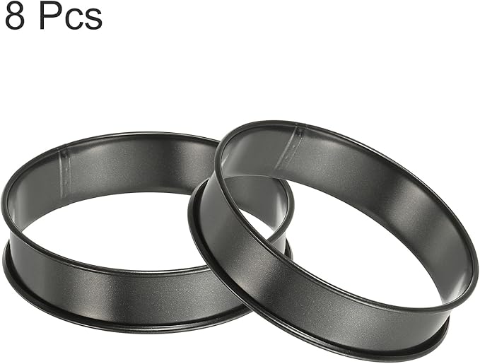 HARFINGTON 8pcs Crumpet Rings 3.94" Nonstick Round Cake Ring Stainless Steel Double Rolled English Pastry Rings for Kitchen Baking Crumpet Dessert, Black