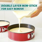 SHIKORI Cake Pan Set for Baking, Non-Stick Springform Pans Set of 3 (4, 7, 9 inch), Round Cake Pans,Cheesecake Pan, Leak-Proof Cake Pans with Removable Bottom (Red Set-3 Pcs)