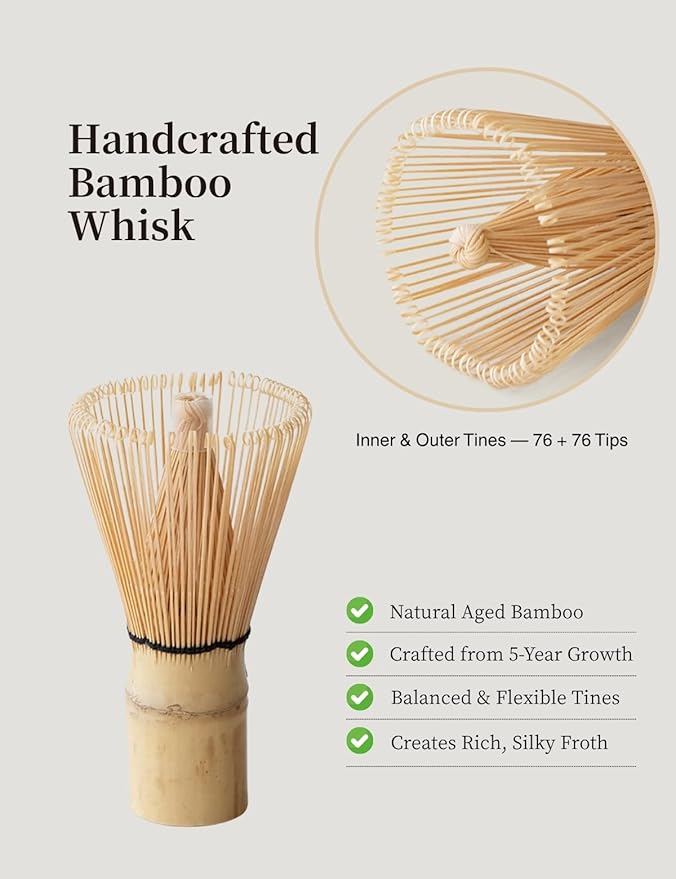 6-pcs Japanese Matcha Whisk Set with Handmade Wabi-Sabi Ceramic Bowl(Chawan),Bamboo Chasen, Whisk Holder, Scoop, Sifter & Tea Towel,Matcha Ceremony Kit,(Light Veil Gray)