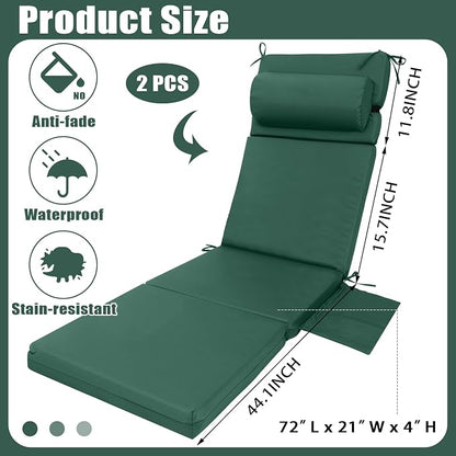 Wenqik 2 Pcs Outdoor Chaise Lounge Cushion - Image 2