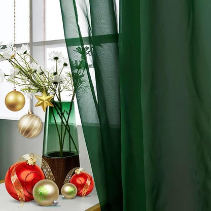 SpaceDresser Foliage Green Sheer Curtains 4 Panels Rod Pocket Semi-Sheer - Image 5