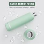 Slim Insulated Water Bottles for Travel 32oz with Clip, Double Wall Vacuum Stainless Steel Water Bottle Keeps Drinks Cold 24 Hrs/Hot 12 Hrs, 100% Leakproof, BPA Free(Mint)