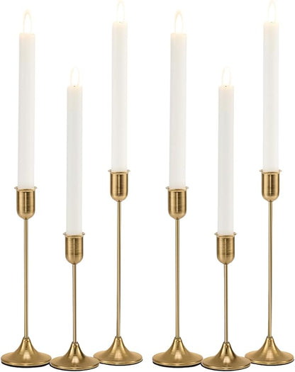Brass Gold Candlestick Holders, Metal Taper Candle Holders Set of 6, Vintage by Batoslee