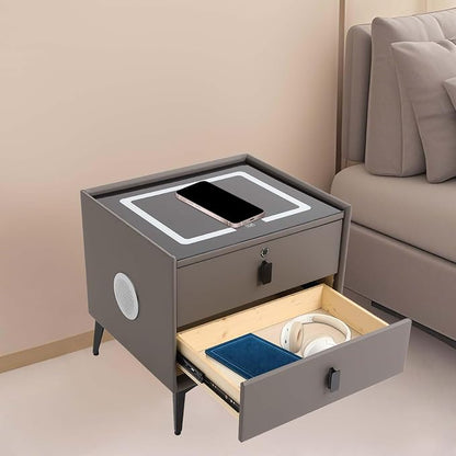 Smart Nightstand w/Fingerprint Lock Drawers, Smart Bedside Table w/USB Charging - Image 2