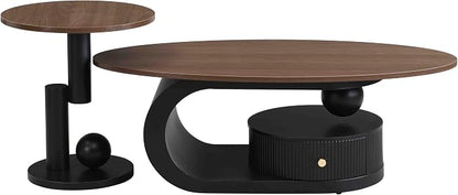 Modern Oval Coffee Table Set of 2, Wood Living Room Accent Coffee Table and - Image 5